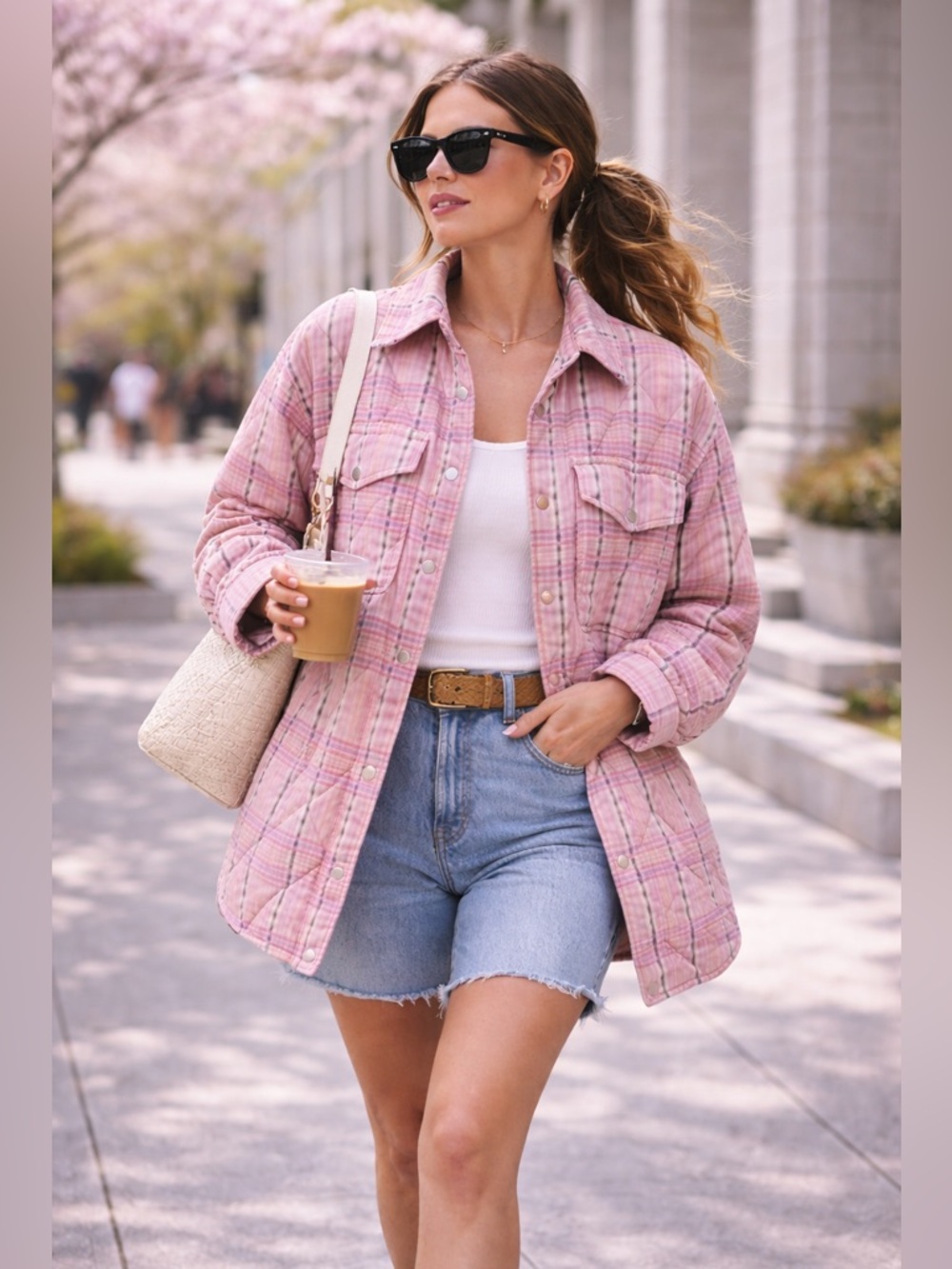 ISABEL MARANT ETOILE $836 Mysen Quilted Cotton Jacket Pink Plaid Sz‎ M Shacket